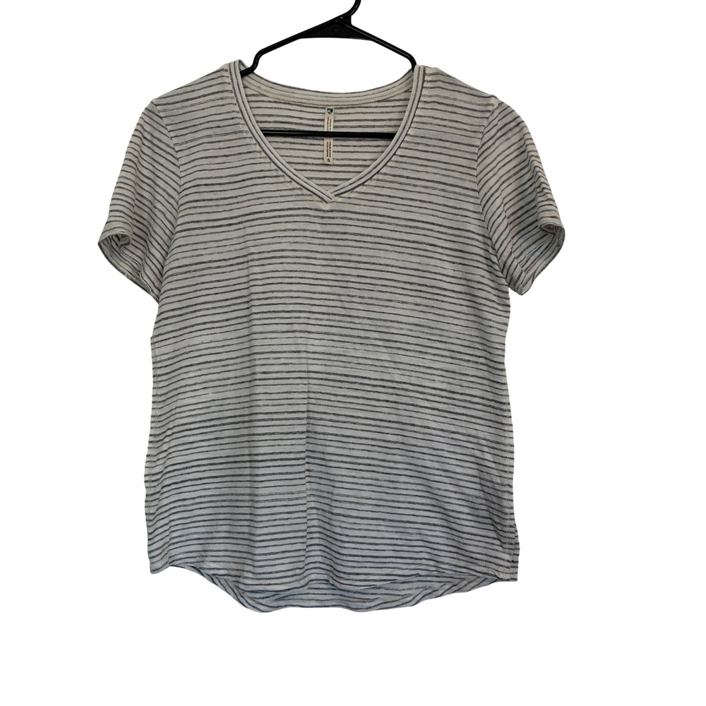 Kuhl V-Neck Striped Tee Women Size S White Gray Excellent